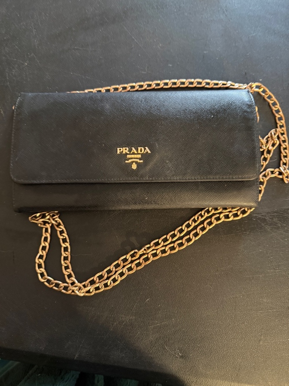 Prada Black Saffiano Leather Chain Crossbody